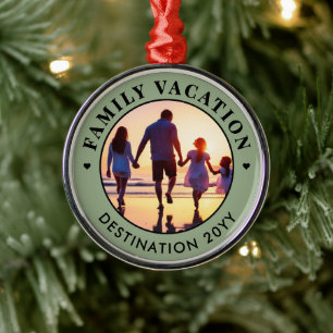 Custom Elegant Family Vacation   Family Trip Photo Metal Ornament