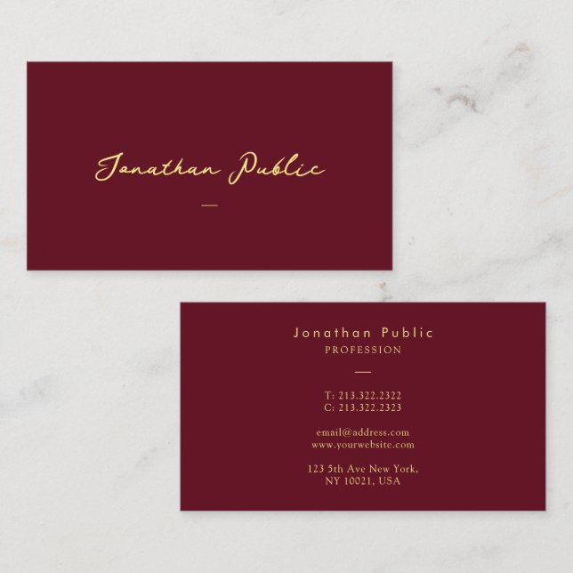 Custom Elegant Faux Gold Handwritten Script Text Business Card (Front/Back)