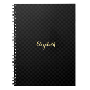 Custom Elegant Faux Gold Name Black Check Pattern Notebook