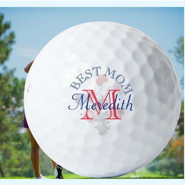 Custom Elegant Floral Best Mum Name Monogram Golf Balls (Creator Uploaded)