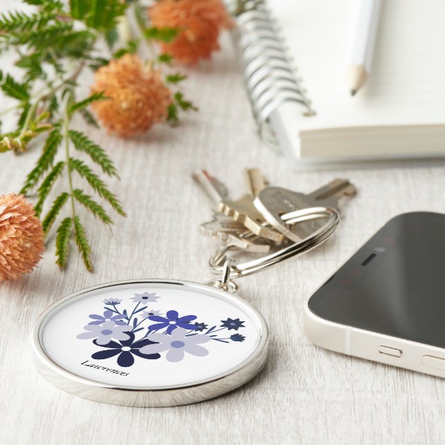 Custom elegant floral blue purple violet key ring (Side)