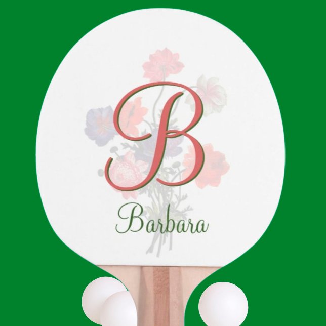 Custom Elegant Floral Name and Monogram Ping Pong  Ping Pong Paddle (Creator Uploaded)