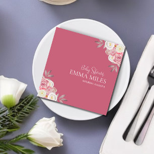 Custom Elegant Floral Pink Baby Shower  Napkin