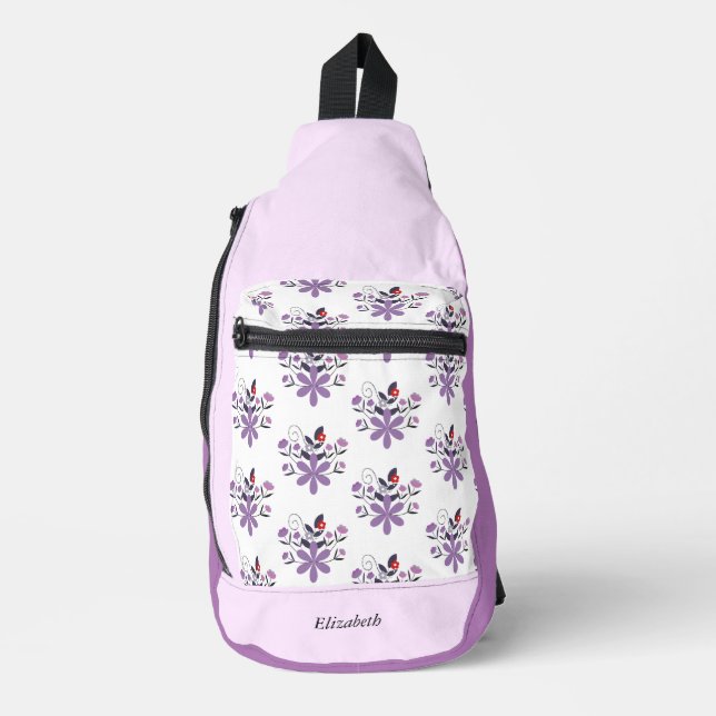 Custom elegant floral purple violet grey red  sling bag (Front)
