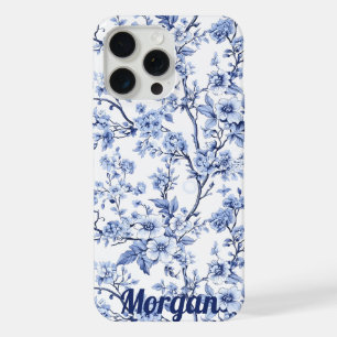 Custom Elegant French Vintage Blue Floral Gift iPhone 15 Pro Max Case