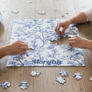 Custom Elegant French Vintage Blue Floral Gift Jigsaw Puzzle