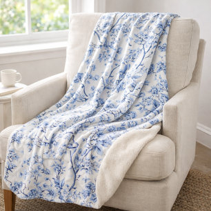 Custom Elegant French Vintage Blue Floral Gift Sherpa Blanket