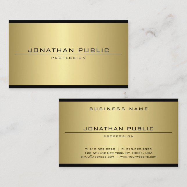 Custom Elegant Glamourous Faux Gold Modern Simple Business Card (Front/Back)