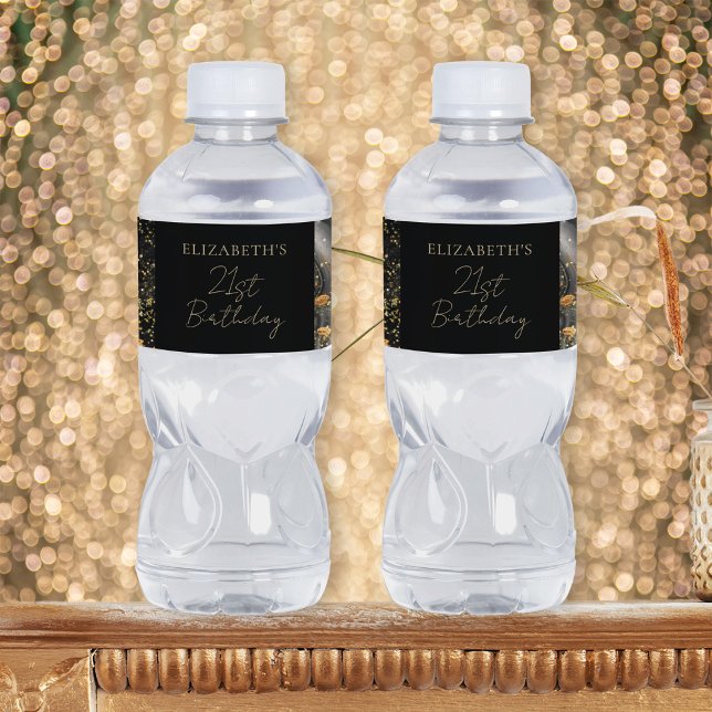 Custom Elegant Glamourous Glitter Black and Gold Water Bottle Label (Creator Uploaded)