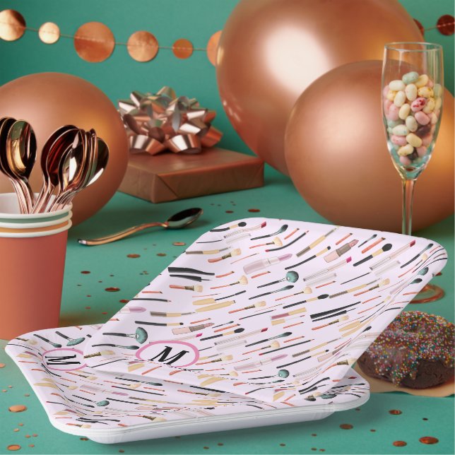 Custom Elegant Glittering Beauty Makeup Tools Paper Plate (Multi)