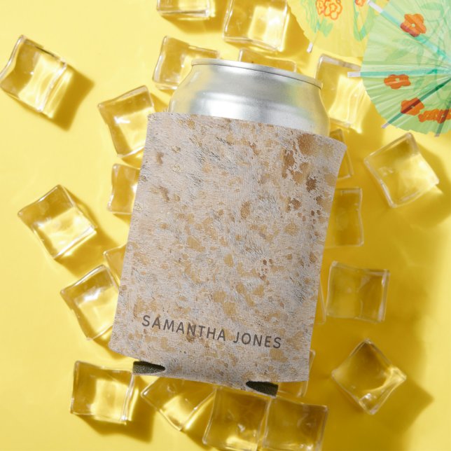 Custom Elegant Gold Cowhide Modern Cowgirl Can Cooler (In Situ Summer)