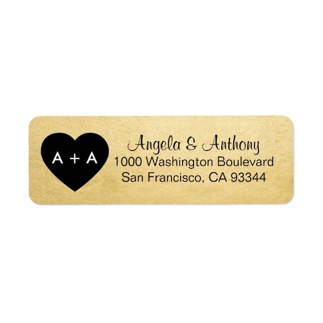Custom Elegant Gold Heart Wedding Return Address Label (Front)