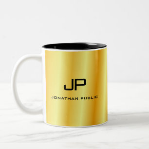 Custom Elegant Gold Look Monogram Template Two-Tone Coffee Mug