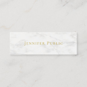 Custom Elegant Gold Name White Marble Minimalist Mini Business Card