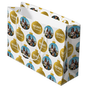 Custom Elegant Gold Photo Ornaments Christmas Large Gift Bag
