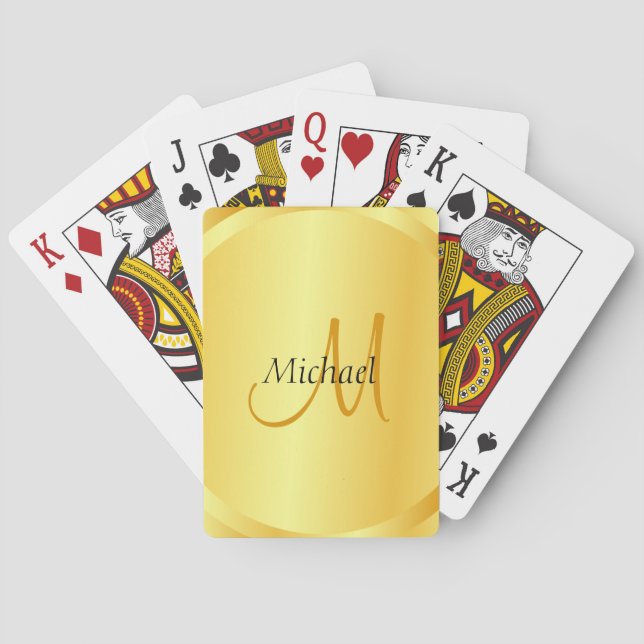 Custom Elegant Gold Template Initial Monogram Playing Cards (Back)
