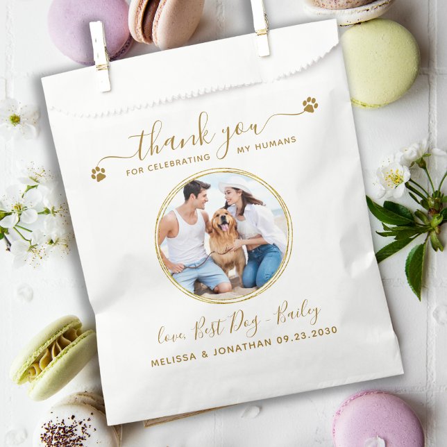 Custom Elegant Gold Thank You Photo Pet Wedding Favour Bag (Creator Uploaded)