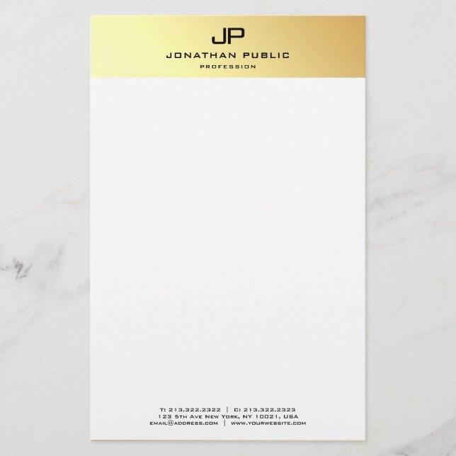 Custom Elegant Gold White Modern Template Stationery (Front)