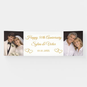 Custom Elegant Golden 50th Anniversary Party Photo Banner