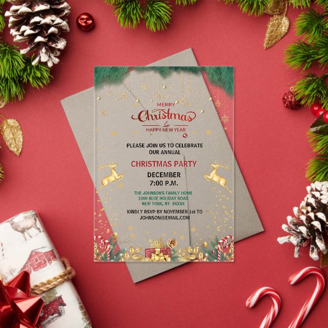 Custom Elegant Golden Reindeer Holiday Season  Acrylic Invitations (Insitu (Holiday))