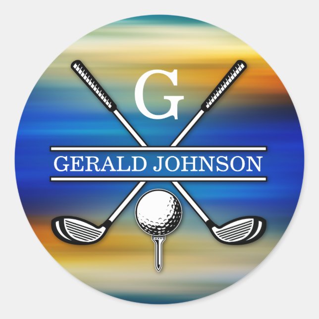 Custom Elegant Golf Monogram Design Classic Round Sticker (Front)
