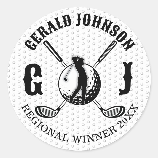 Custom Elegant Golf Monogram Design Classic Round Sticker (Front)