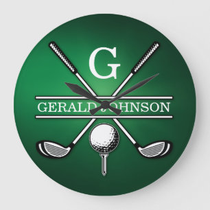Custom Elegant Golf Monogram Design Large Clock
