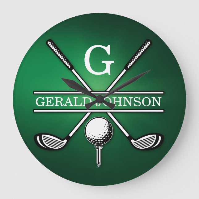 Custom Elegant Golf Monogram Design Large Clock (Front)