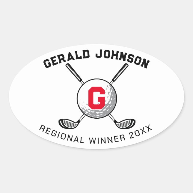 Custom Elegant Golf Monogram Design Oval Sticker (Front)