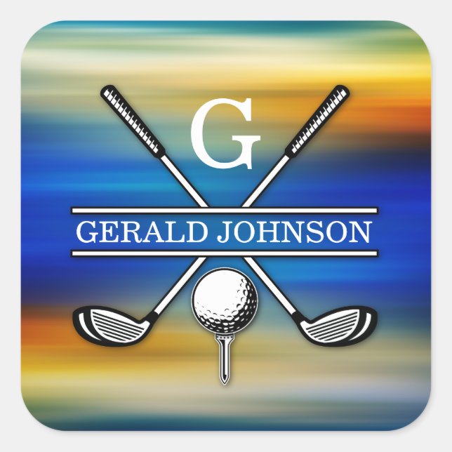Custom Elegant Golf Monogram Design Square Sticker (Front)