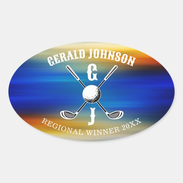 Custom Elegant Golf Monogram Oval Sticker (Front)