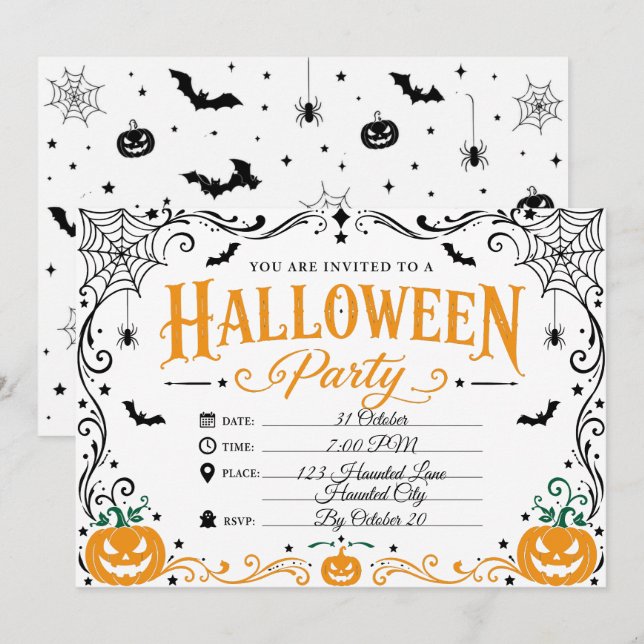 Custom Elegant Gothic Halloween Party Invite (Front/Back)