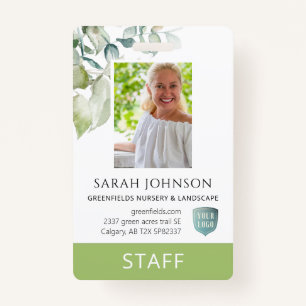 Custom Elegant Greenery Employee Photo ID  ID Badge