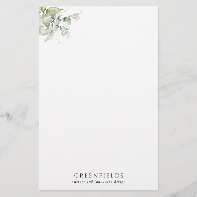 Custom Elegant Greenery Stationery Paper (Front)