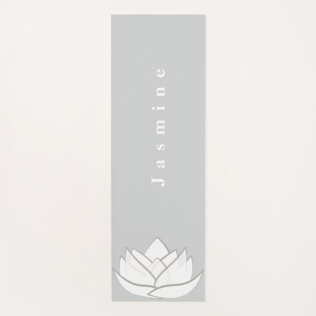 Custom Elegant Grey Lotus Flower Yoga Mat (Front)