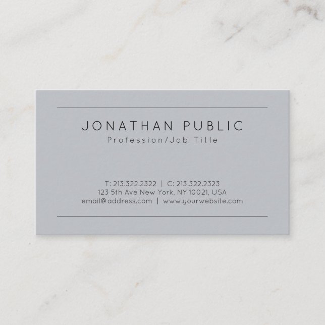 Custom Elegant Grey Modern Minimalistic Template Business Card (Front)