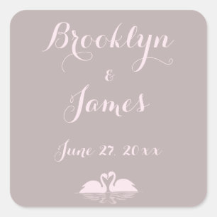 Custom Elegant Grey Pink Swan Wedding Stickers