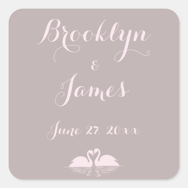 Custom Elegant Grey Pink Swan Wedding Stickers (Front)
