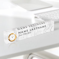 Custom Elegant Grey White Marble Name Plate Clock