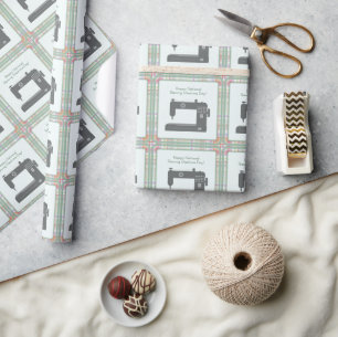 Custom Elegant Happy Sewing Machine Day DIY Art Wrapping Paper