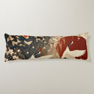 Custom Elegant Japanese Koi & Crane Art Body Cushion