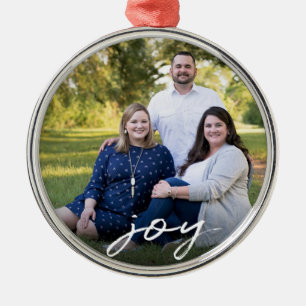Custom Elegant Joy Family Photo Christmas Metal Ornament