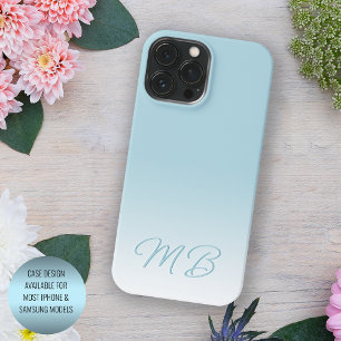 Custom Elegant Light Aqua Ocean Blue Monogram iPhone 15 Pro Max Case