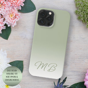 Custom Elegant Light Tuscan Sage Green Monogram iPhone 13 Pro Max Case