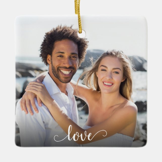 Custom Elegant Love 2 Sided Script Christmas Ceramic Ornament (Front)