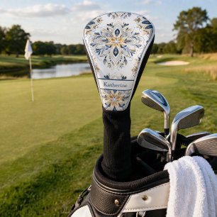 Custom Elegant Mandala Gold Navy Golf Head Cover