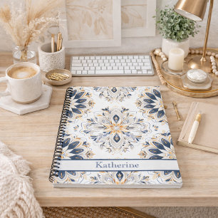 Custom Elegant Mandala Gold Navy Notebook