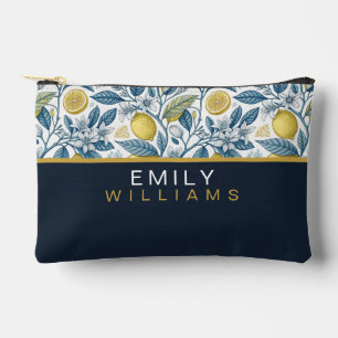 Custom Elegant Mediterranean Lemon Botanical Navy Accessory Pouch