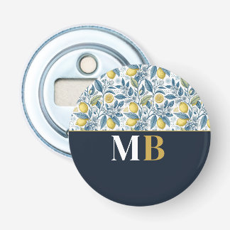 Custom Elegant Mediterranean Lemon Botanical Navy Bottle Opener