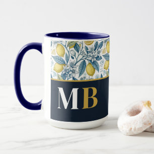 Custom Elegant Mediterranean Lemon Botanical Navy Mug